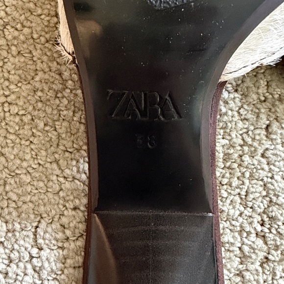 Zara Brown and White Cow Print Slide Mules - Picture 5 of 7